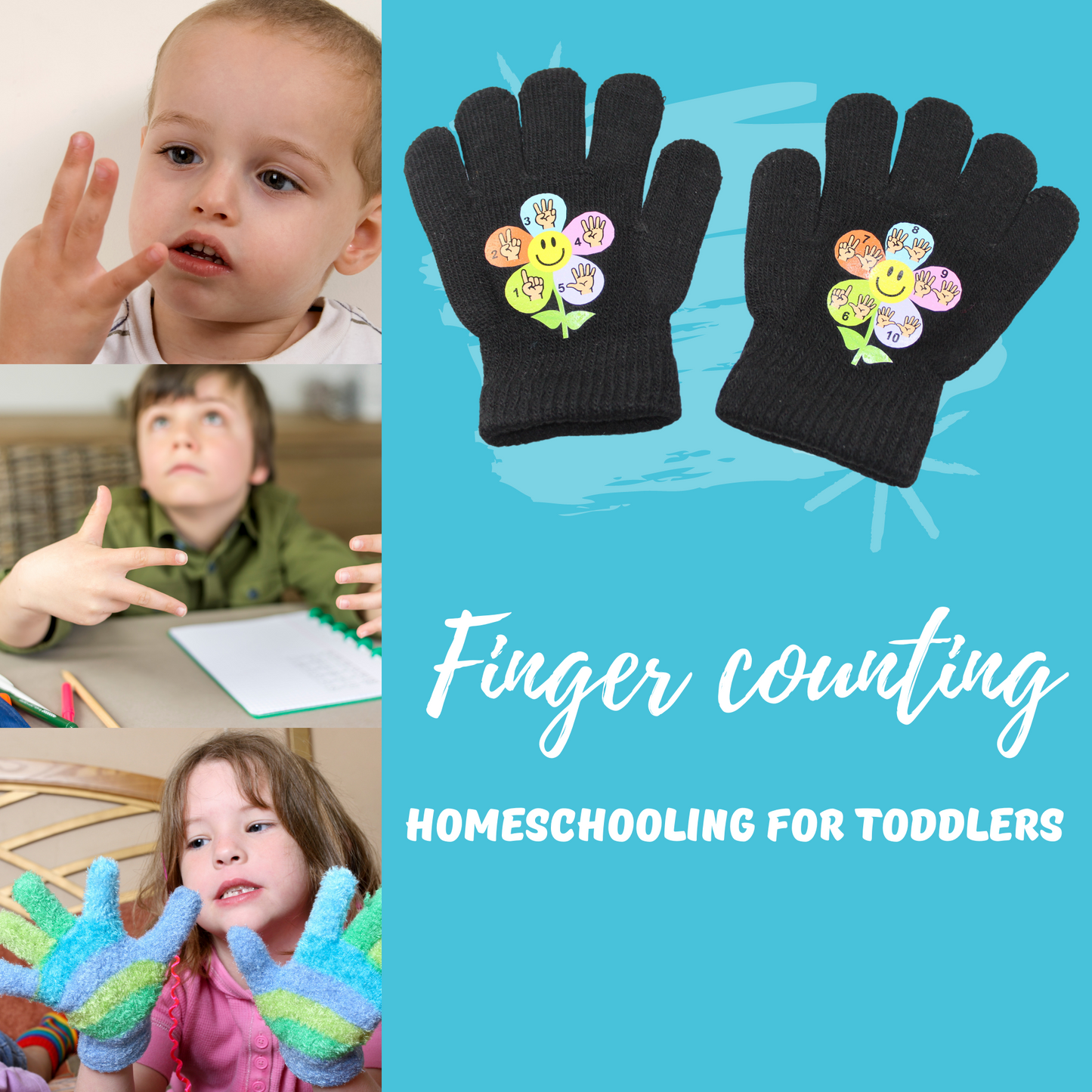 Glove Scholars | finger counting winter acrylic black gloves for toddlers age 2 to 4 years