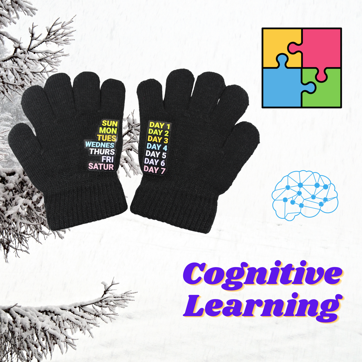 learning weekday kids acrylic black gloves