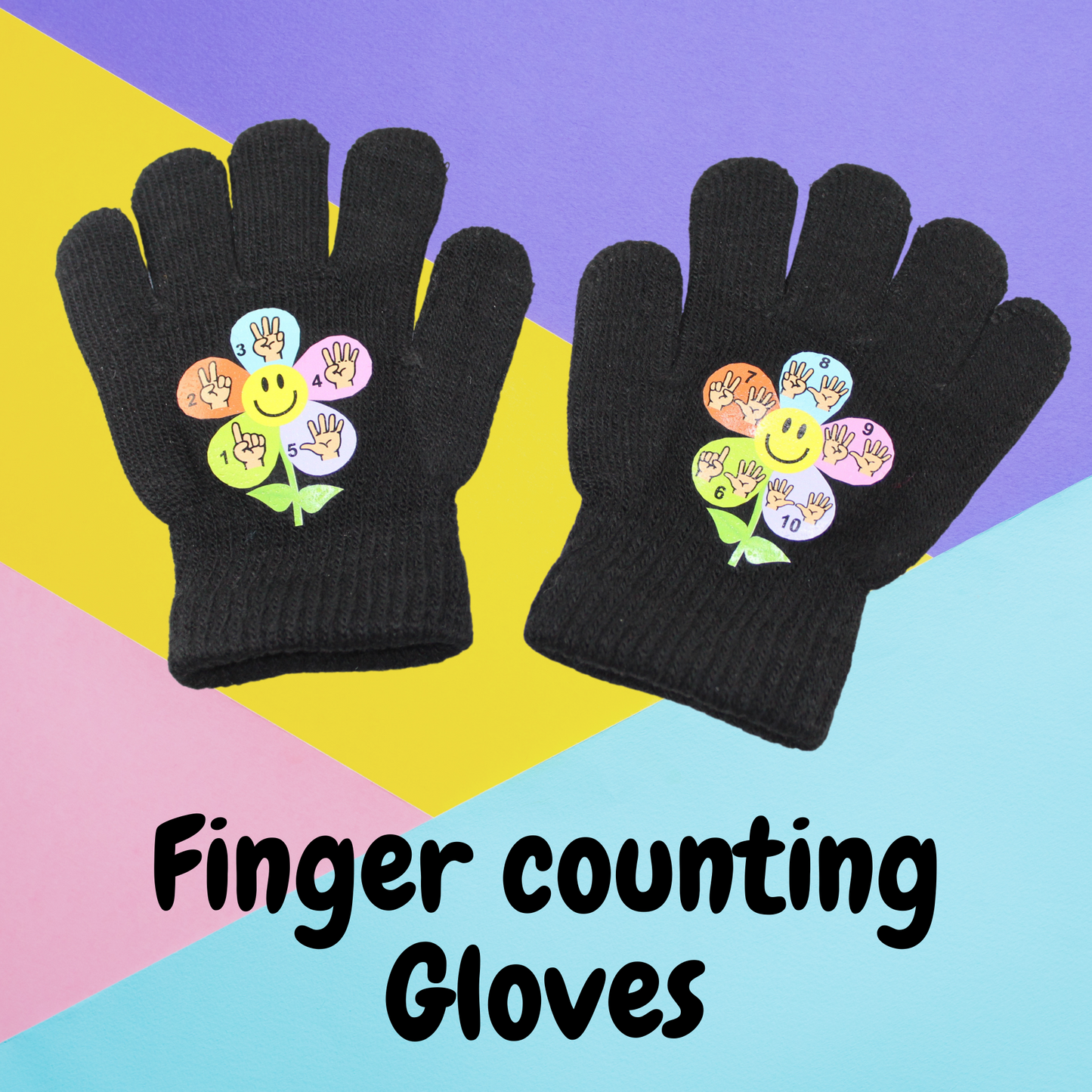 Glove Scholars | finger counting winter acrylic black gloves for toddlers age 2 to 4 years