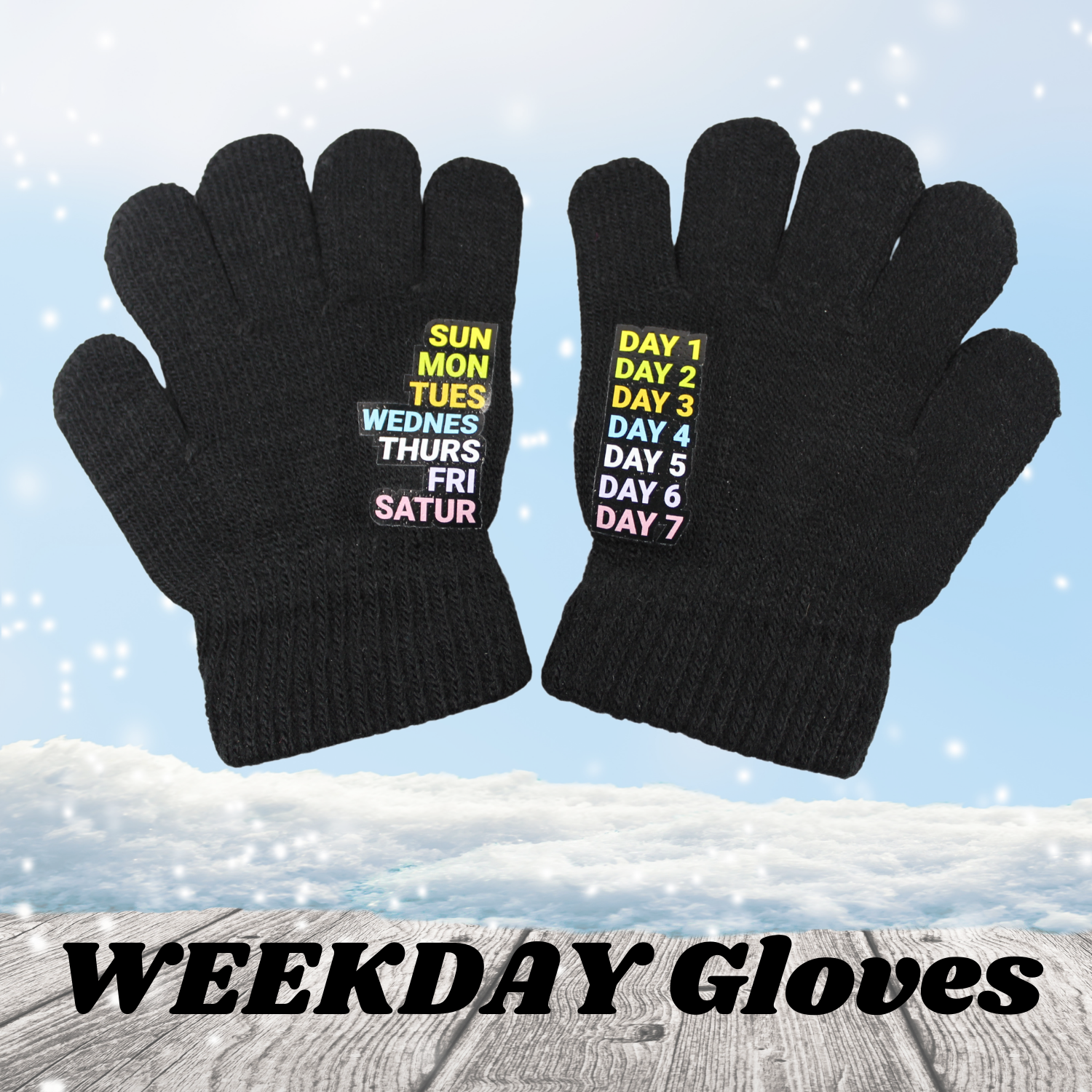 learning weekday kids acrylic black gloves